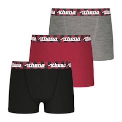 -Lot de 3 boxers Easy Fun ATHENA - Garçon - Noir-rouge-gris - Ceinture en microfibre - Coupe doublée devant