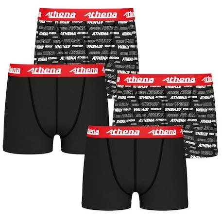 Garçon-Sous-vêtement-Boxers garçon Sport ATHENA Noir - Lot de 4 - Microfibre - Confort et liberté de mouvement