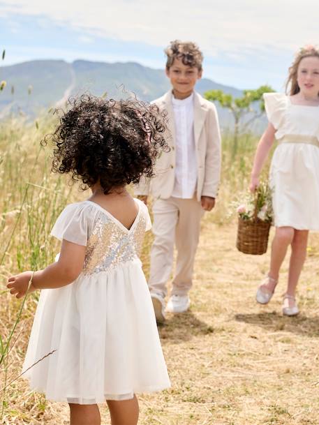 Robe MC Boutonnée Dos Sequins blanc 9 - vertbaudet enfant 