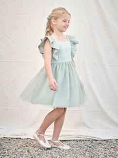 -Robe de cérémonie à volants fille en satin de coton et tulle