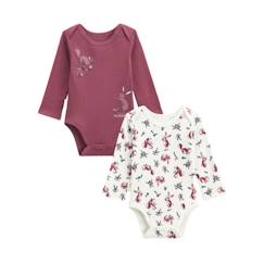 -Lot de 2 bodies bébé manches longues PETIT BEGUIN - Meilleure Copine - Rose - Label OEKO-TEX ®