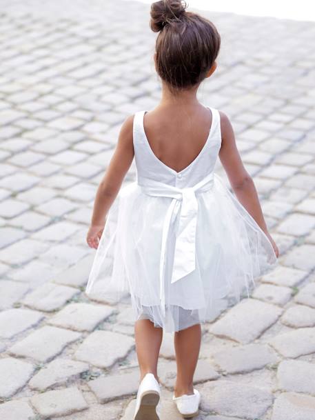 Robe de cérémonie fille en satin et tulle blanc+bleu ciel+Rose poudré 5 - vertbaudet enfant 