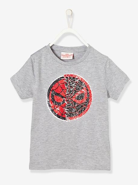 T-shirt garçon Spiderman® à sequins réversibles Gris chiné 2 - vertbaudet enfant 