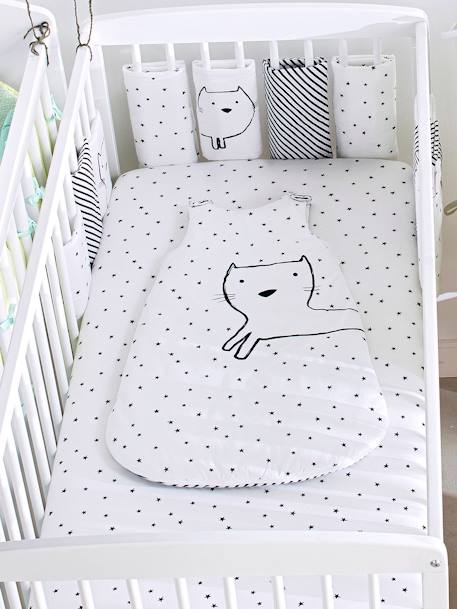 Lot de 2 draps-housses bébé en jersey extensible imprimé étoiles gris chiné/blanc 3 - vertbaudet enfant 