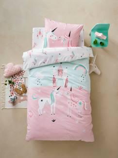 Pack parure de couette enfant 140x200 cm porte bonheur + drap housse 90x190  rose HOUSSES20214946VX - Conforama