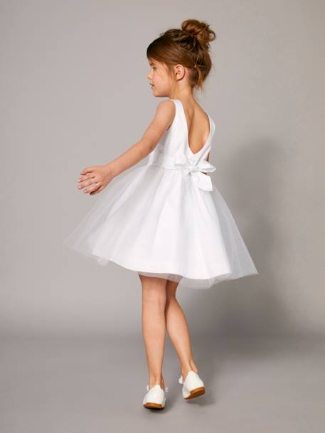 Robe de cérémonie fille en satin et tulle blanc+bleu ciel+Rose poudré 4 - vertbaudet enfant 