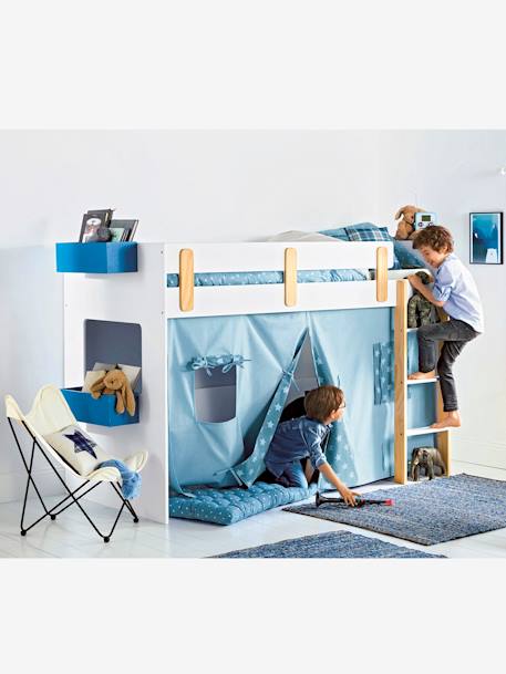 Lit mezzanine mi-hauteur enfant LIGNE EVEREST blanc/bois+kaki+Rose 5 - vertbaudet enfant 