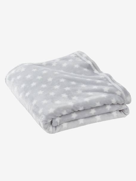 Couverture enfant microfibre imprimée étoiles gris clair imprimé+marine grisé imprimé 1 - vertbaudet enfant 