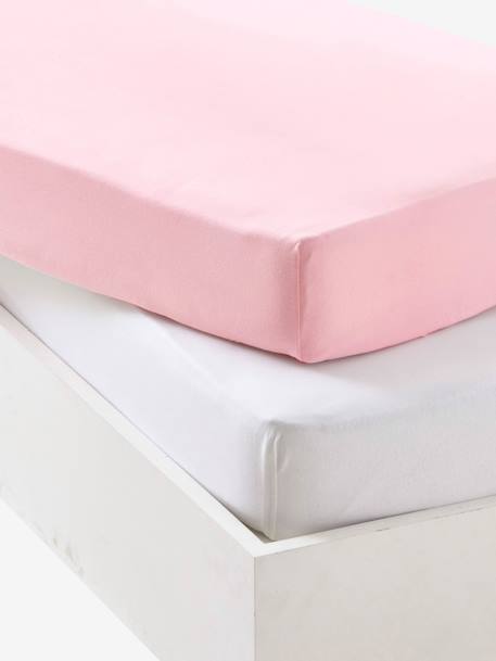 Lot de 2 draps-housses bébé en jersey extensible blanc+bleu vert + blanc+gris + blanc+jaune curry+rose pâle + blanc 9 - vertbaudet enfant 