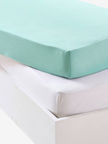 Lot de 2 draps-housses bébé en jersey extensible blanc+bleu vert + blanc+gris + blanc+jaune curry+rose pâle + blanc 2 - vertbaudet enfant 