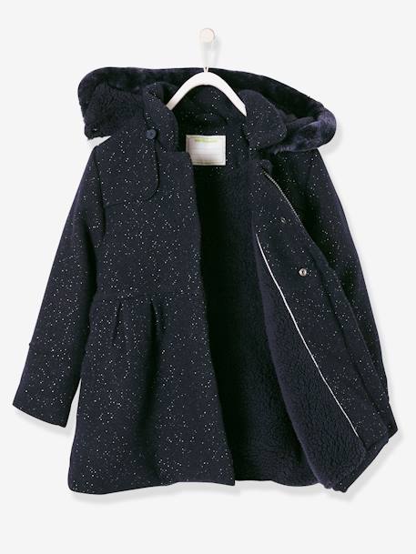 Manteau à capuche en drap de laine fille Marine grisé+VIOLINE 2 - vertbaudet enfant 