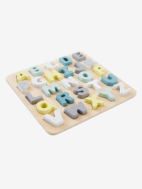 Puzzle lettres à encastrer en bois FSC® multicolore+ROSE CLAIR UNI AVEC DECOR 2 - vertbaudet enfant 