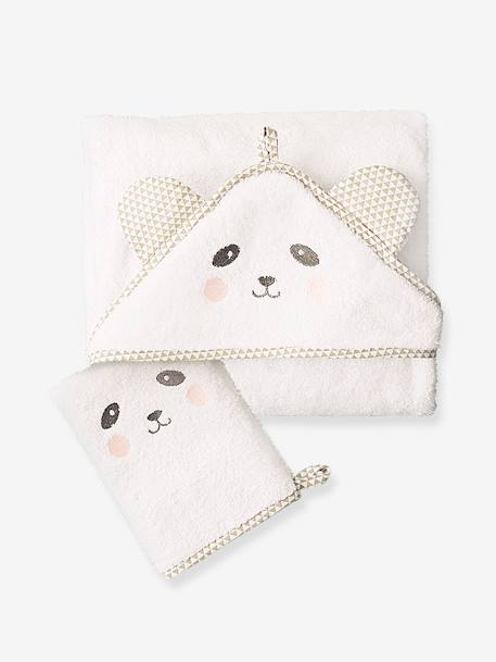 Cape de bain bébé à capuche brodée animaux blanc+bleu+rose 2 - vertbaudet enfant 