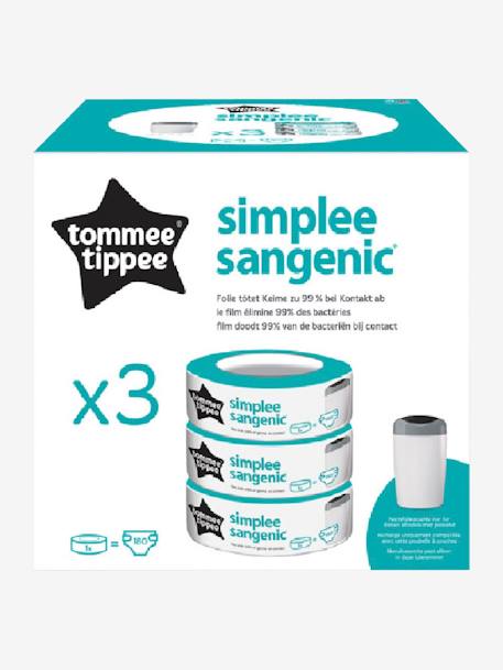 Lot de 3 recharges pour poubelle à couches Simplee Tommee tippee SANGENIC en plastique recyclé blanc 4 - vertbaudet enfant 