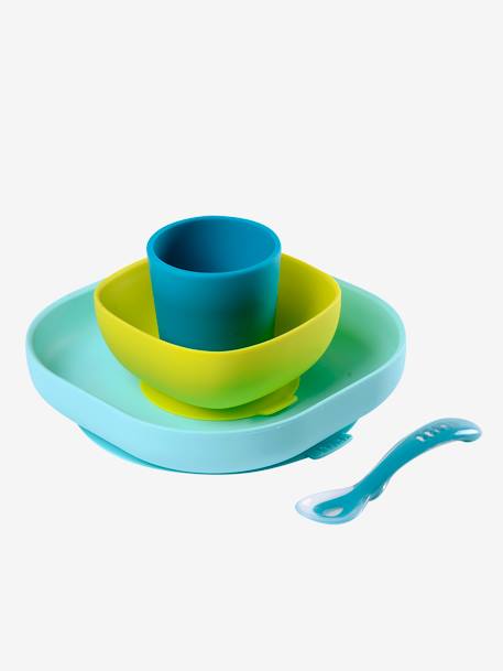 Set vaisselle 4 pièces silicone BEABA bleu+bleu+EUCALYPTUS+jaune+jungle+NIGHT BLUE+rose 1 - vertbaudet enfant 