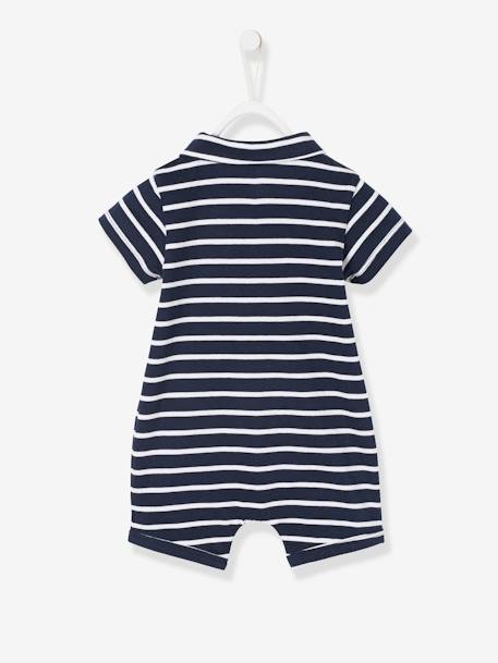 Combinaison de plage col polo bébé garçon bleu marine/blanc+caramel rayé 2 - vertbaudet enfant 