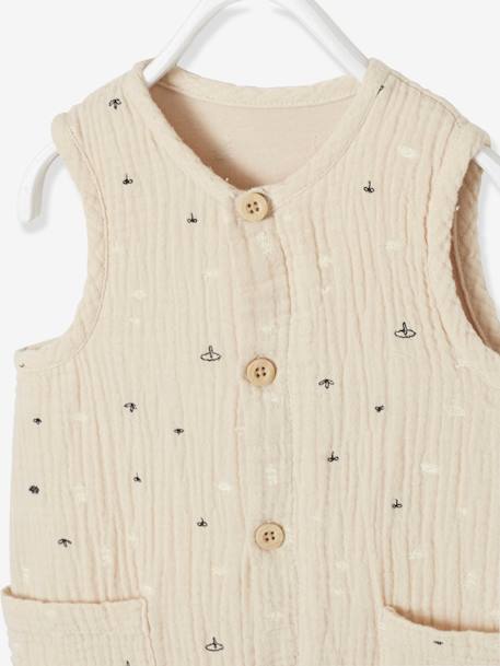 Combinaison bébé naissance garçon en gaze de coton brodée beige 4 - vertbaudet enfant 