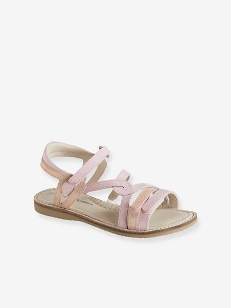 Sandales scratchées en cuir fille collection maternelle rose métallisé 1 - vertbaudet enfant 