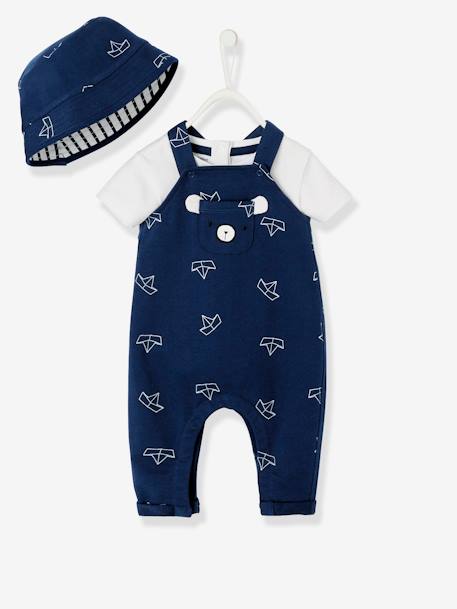 Ensemble bébé naissance bob, body et salopette bateaux blanc/bleu 2 - vertbaudet enfant 