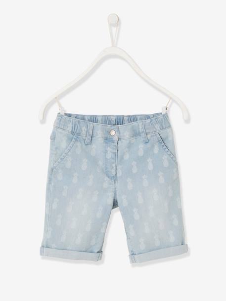 Fille-Short-Bermuda en jean fille motifs ananas