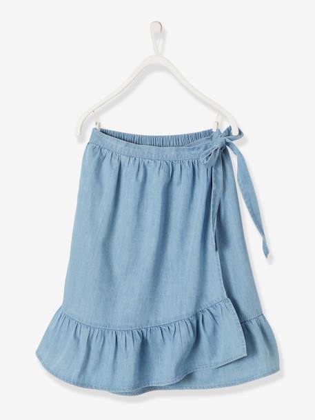 Jupe portefeuille fille en denim léger DENIM BLEACHED 1 - vertbaudet enfant 