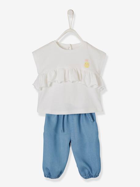 Ensemble bébé fille T-shirt à volant + pantalon en denim léger DENIM BLEACHED 1 - vertbaudet enfant 