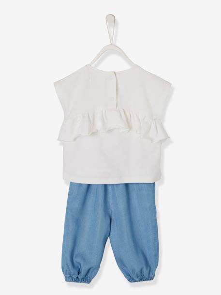 Ensemble bébé fille T-shirt à volant + pantalon en denim léger DENIM BLEACHED 4 - vertbaudet enfant 