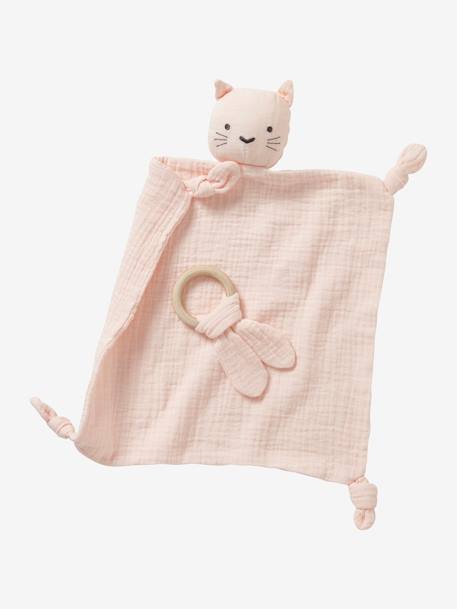 Doudou personnalisable en gaze de coton + hochet rond curry+rose+vert 4 - vertbaudet enfant 