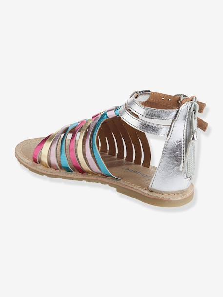 Sandales fille en cuir argent/multicolore+noir 3 - vertbaudet enfant 