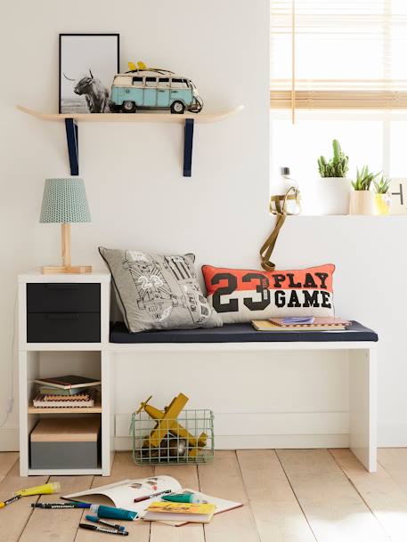 Banc de lecture + rangement LIGNE REGLISSE Blanc/gris foncé 1 - vertbaudet enfant 