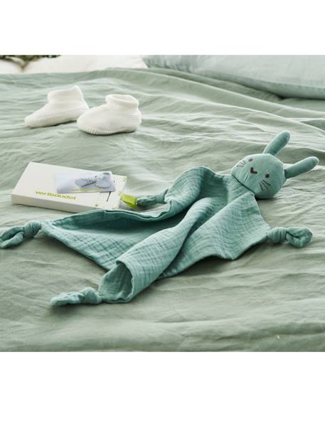 Doudou personnalisable en gaze de coton + hochet rond curry+rose+vert 9 - vertbaudet enfant 