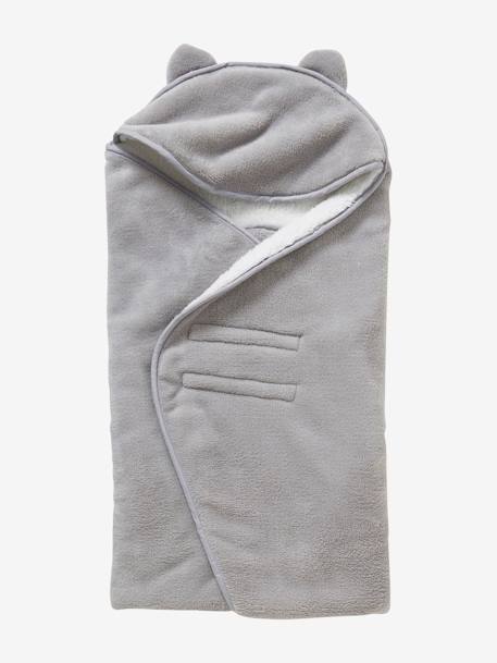 Plaid bébé à capuche en microfibre, doublé polaire gris 1 - vertbaudet enfant 