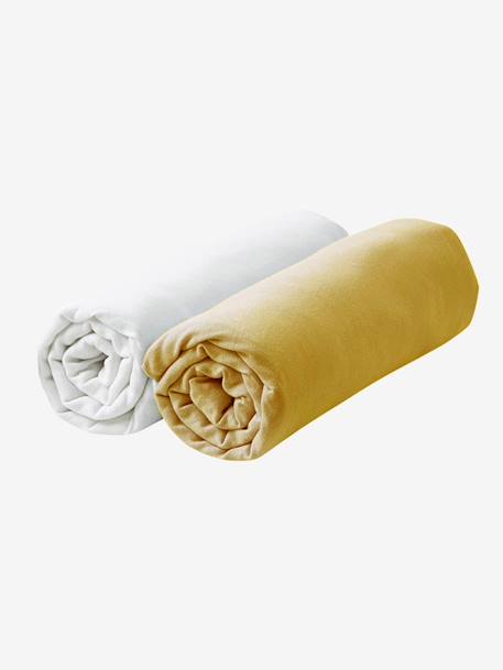 Lot de 2 draps-housses bébé en jersey extensible blanc+bleu vert + blanc+gris + blanc+jaune curry+rose pâle + blanc 8 - vertbaudet enfant 