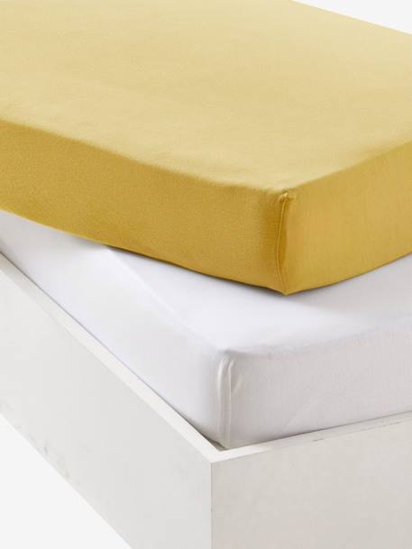 Lot de 2 draps-housses bébé en jersey extensible blanc+bleu vert + blanc+gris + blanc+jaune curry+rose pâle + blanc 6 - vertbaudet enfant 