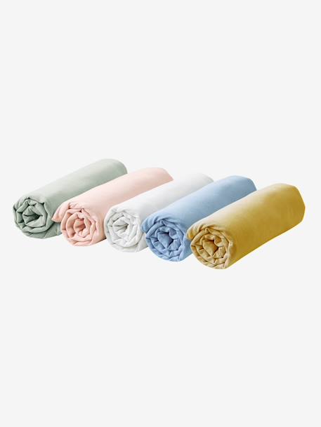 Lot de 2 draps-housses bébé en jersey extensible blanc+bleu vert + blanc+gris + blanc+jaune curry+rose pâle + blanc 11 - vertbaudet enfant 