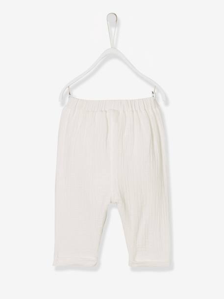 Pantalon coupe sarouel en gaze de coton blanc+blanc imprimé+Bleu+cappuccino+écru+tilleul 2 - vertbaudet enfant 