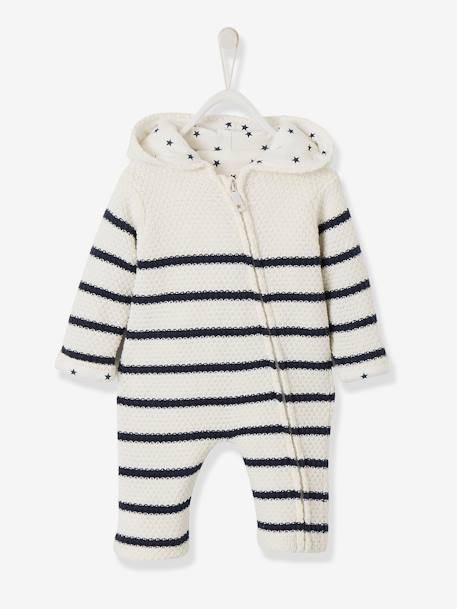 Combinaison en tricot bébé naissance doublée Ivoire rayé 4 - vertbaudet enfant 