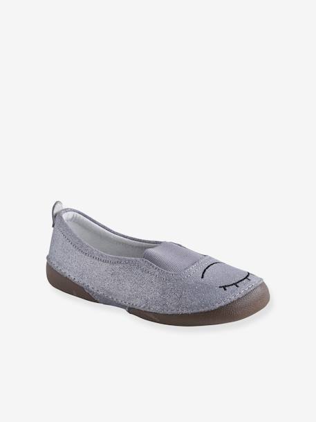 Chaussons élastiqués fille en cuir Gris clair 1 - vertbaudet enfant 