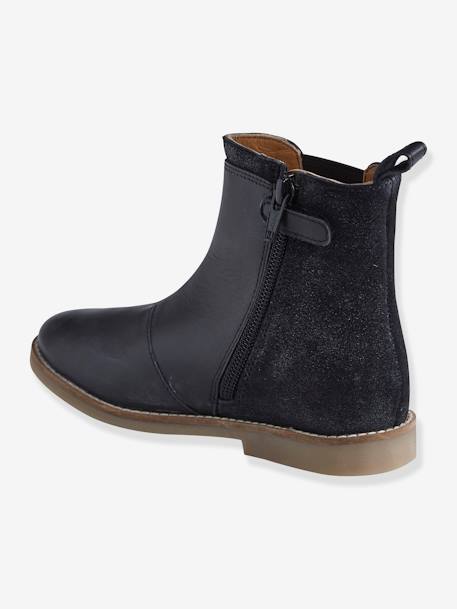 Boots en cuir bi-matière fille Noir 3 - vertbaudet enfant 