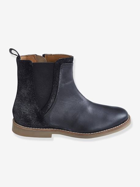 Boots en cuir bi-matière fille Noir 2 - vertbaudet enfant 