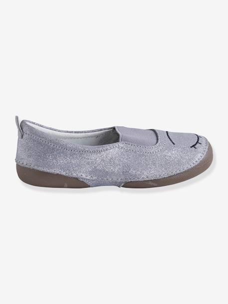 Chaussons élastiqués fille en cuir Gris clair 5 - vertbaudet enfant 